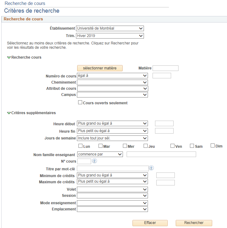 Horaire Des Cours Bureau Du Registraire Universite De Montreal